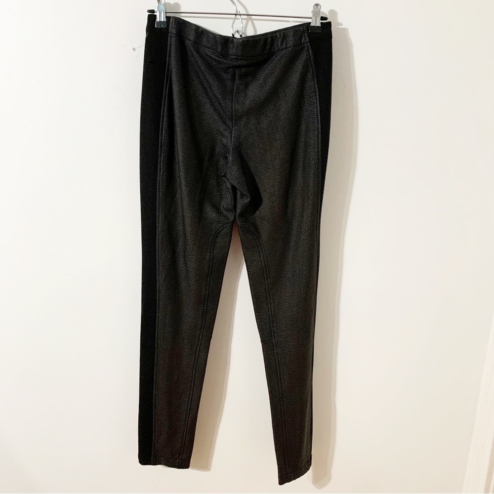 BCBGMAXAZRIA Mixed Media Faux Leather and Jersey Leggings Zip Closures Hem Front
